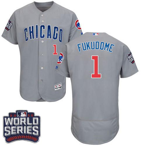 Cubs #1 Kosuke Fukudome Grey Flexbase Authentic Collection Road 2016 World Series Bound Stitched MLB Jersey