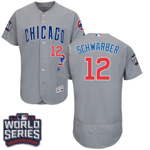 Cubs #12 Kyle Schwarber Grey Flexbase Authentic Collection Road 2016 World Series Bound Stitched MLB Jersey