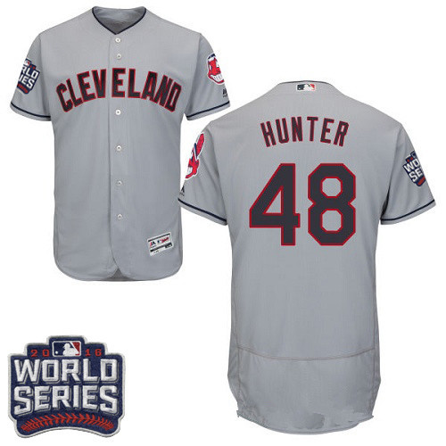 Men's Cleveland Indians #48 Tommy Hunter Gray Road 2016 World Series Patch Stitched MLB Majestic Flex Base Jersey
