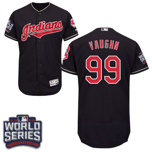 Men's Cleveland Indians #99 Ricky Vaughn Navy Blue 2016 World Series Patch Stitched MLB Majestic Flex Base Jersey