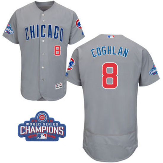 Men's Chicago Cubs #8 Chris Coghlan Gray Road Majestic Flex Base 2016 World Series Champions Patch Jersey