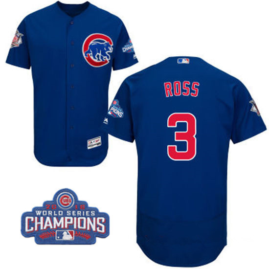 Men's Chicago Cubs #3 David Ross Royal Blue Majestic Flex Base 2016 World Series Champions Patch Jersey