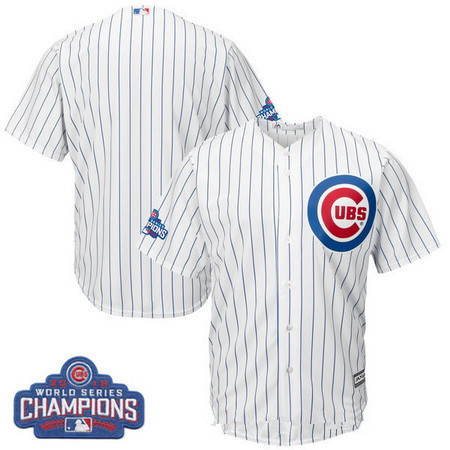Men's Chicago Cubs Blank Majestic Home White 2016 World Series Champions Team Logo Patch Team Jersey
