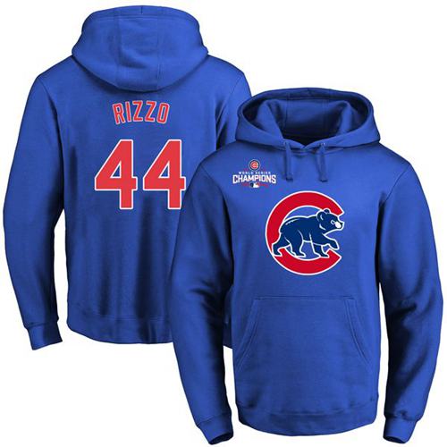 Cubs #44 Anthony Rizzo Blue 2016 World Series Champions Primary Logo Pullover MLB Hoodie