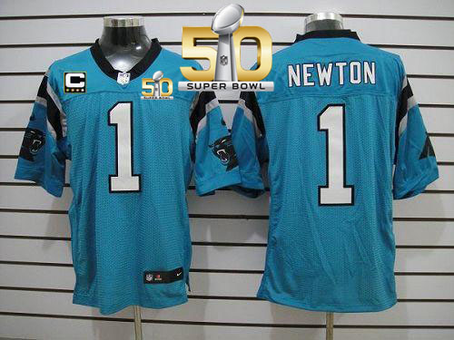Nike Panthers #1 Cam Newton Blue Alternate With C Patch Super Bowl 50 Men's Stitched NFL Elite Jersey
