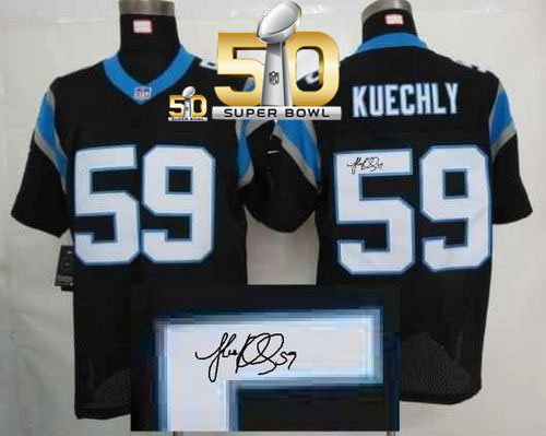 Nike Panthers #59 Luke Kuechly Black Team Color Super Bowl 50 Men's Stitched NFL Elite Autographed Jersey