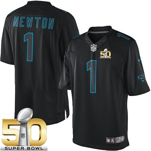 Nike Panthers #1 Cam Newton Black Super Bowl 50 Men's Stitched NFL Impact Limited Jersey