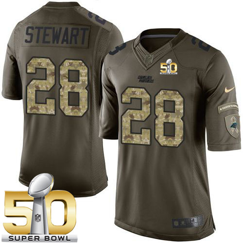 Nike Panthers #28 Jonathan Stewart Green Super Bowl 50 Men's Stitched NFL Limited Salute to Service Jersey