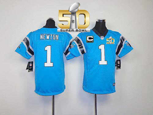 Nike Panthers #1 Cam Newton Blue Alternate With C Patch Super Bowl 50 Youth Stitched NFL Elite Jersey