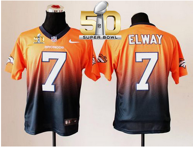 Nike Broncos #7 John Elway OrangeNavy Blue Super Bowl 50 Men's Stitched NFL Elite Fadeaway Fashion Jersey