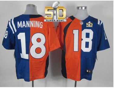 Nike Broncos #18 Peyton Manning OrangeRoyal Blue Super Bowl 50 Men's Stitched NFL Elite Split Colts Jersey