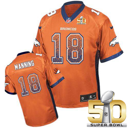 Nike Broncos #18 Peyton Manning Orange Team Color Super Bowl 50 Men's Stitched NFL Elite Drift Fashion Jersey