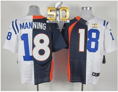 Nike Broncos #18 Peyton Manning Navy BlueWhite Super Bowl 50 Men's Stitched NFL Elite Split Colts Jersey
