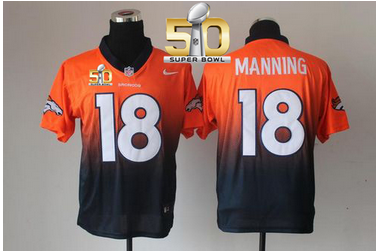 Nike Broncos #18 Peyton Manning OrangeNavy Blue Super Bowl 50 Men's Stitched NFL Elite Fadeaway Fashion Jersey