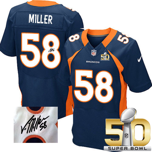 Nike Broncos #58 Von Miller Navy Blue Alternate Super Bowl 50 Men's Stitched NFL Elite Autographed Jersey