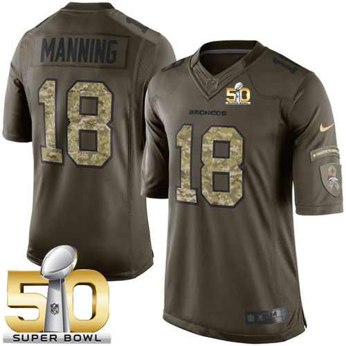 Nike Broncos #18 Peyton Manning Green Super Bowl 50 Men's Stitched NFL Limited Salute To Service Jersey