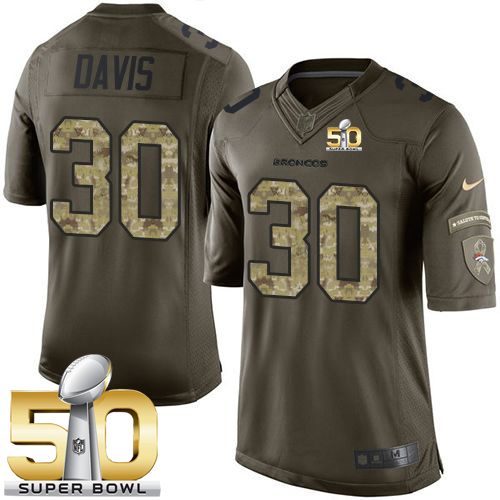 Nike Broncos #30 Terrell Davis Green Super Bowl 50 Men's Stitched NFL Limited Salute To Service Jersey