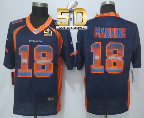 Nike Broncos #18 Peyton Manning Navy Blue Alternate Super Bowl 50 Men's Stitched NFL Limited Strobe Jersey