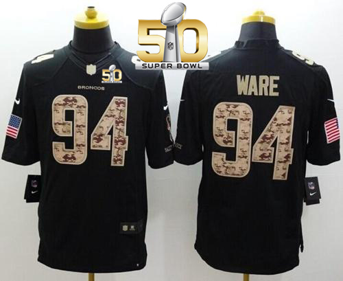 Nike Broncos #94 DeMarcus Ware Black Super Bowl 50 Men's Stitched NFL Limited Salute to Service Jersey
