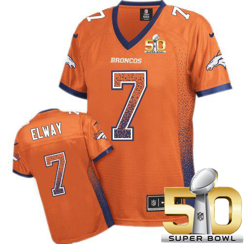 Nike Broncos #7 John Elway Orange Team Color Super Bowl 50 Women's Stitched NFL Elite Drift Fashion Jersey