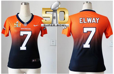 Nike Broncos #7 John Elway OrangeBlue Super Bowl 50 Women's Stitched NFL Elite Fadeaway Fashion Jersey
