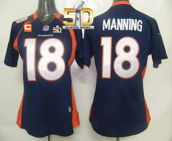 Nike Broncos #18 Peyton Manning Blue Alternate With C Patch Super Bowl 50 Women's Stitched NFL Elite Jersey