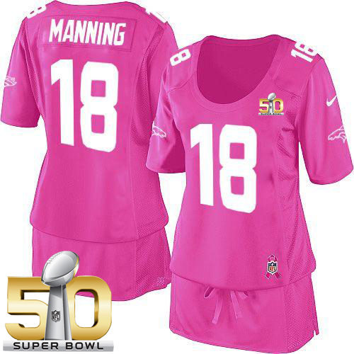 Nike Broncos #18 Peyton Manning Pink Super Bowl 50 Women's Breast Cancer Awareness Stitched NFL Elite Jersey