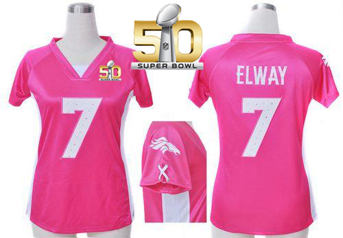 Nike Broncos #7 John Elway Pink Draft Him Name & Number Top Super Bowl 50 Women's Stitched NFL Elite Jersey