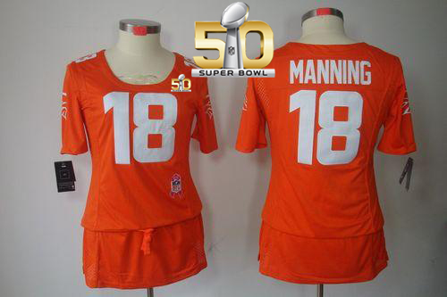 Nike Broncos #18 Peyton Manning Orange Team Color Super Bowl 50 Women's Breast Cancer Awareness Stitched NFL Elite Jersey