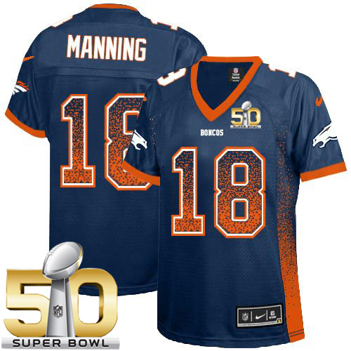 Nike Broncos #18 Peyton Manning Blue Alternate Super Bowl 50 Women's Stitched NFL Elite Drift Fashion Jersey