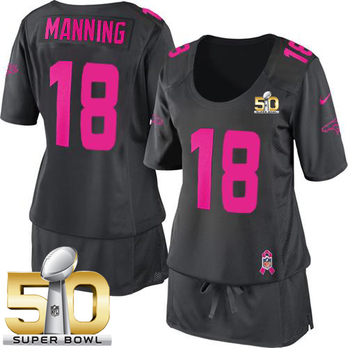 Nike Broncos #18 Peyton Manning Dark Grey Super Bowl 50 Women's Breast Cancer Awareness Stitched NFL Elite Jersey