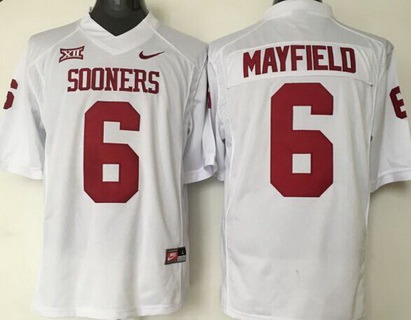 Men's Oklahoma Sooners #6 Baker Mayfield White College Football Nike Jersey