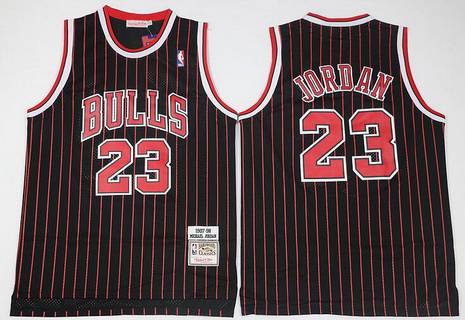 Michael Jordan Autographed 1996-97 Chicago Bulls Black With Red Pinstripes  Authentic Mitchell & Ness Jersey