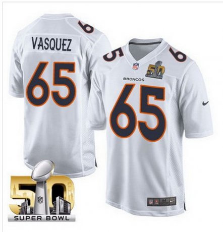 Men's Denver Broncos #65 Louis Vasquez Nike White Super Bowl 50 Game Event Jersey