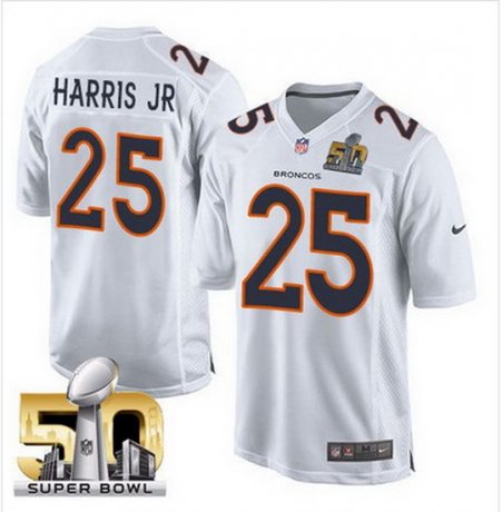 Men's Denver Broncos #25 Chris Harris Jr Nike White Super Bowl 50 Game Event Jersey