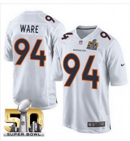 Men's Denver Broncos #94 DeMarcus Ware Nike White Super Bowl 50 Game Event Jersey