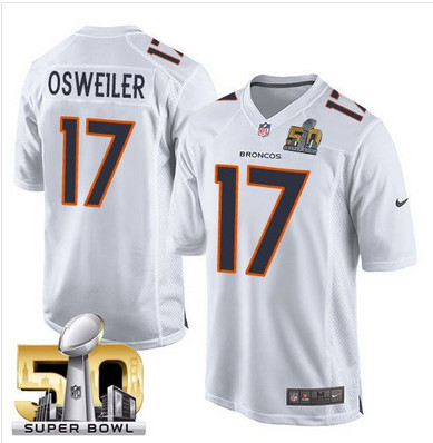 Men's Denver Broncos #17 Brock Osweiler Nike White Super Bowl 50 Game Event Jersey