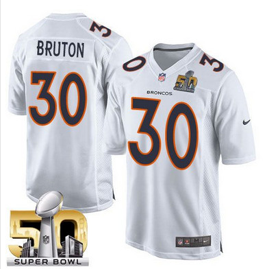 Men's Denver Broncos #30 David Bruton Nike White Super Bowl 50 Game Event Jersey