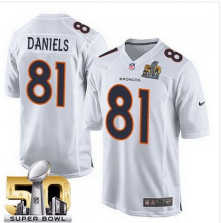 Men's Denver Broncos #81 Owen Daniels Nike White Super Bowl 50 Game Event Jersey