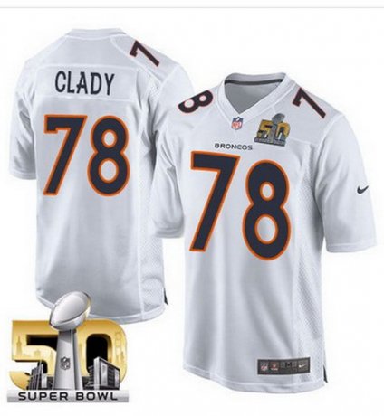 Men's Denver Broncos #78 Ryan Clady Nike White Super Bowl 50 Game Event Jersey