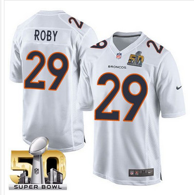 Men's Denver Broncos #29 Bradley Roby Nike White Super Bowl 50 Game Event Jersey