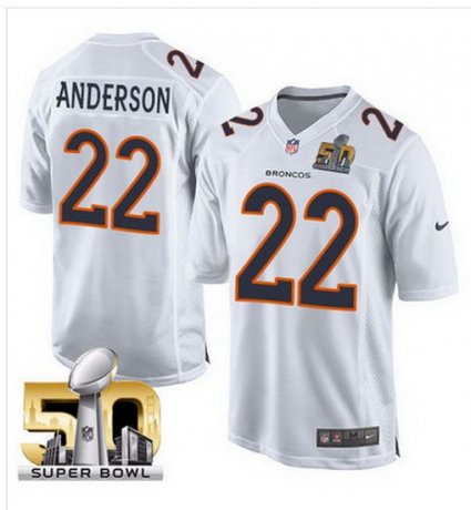 Men's Denver Broncos #22 C J Anderson Nike White Super Bowl 50 Game Event Jersey