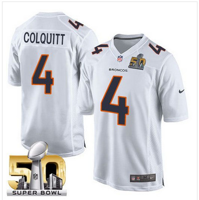 Men's Denver Broncos #4 Britton Colquitt Nike White Super Bowl 50 Game Event Jersey
