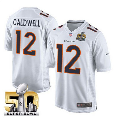 Men's Denver Broncos #12 Andre Caldwell Nike White Super Bowl 50 Game Event Jersey