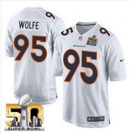 Men's Denver Broncos #95 Derek Wolfe Nike White Super Bowl 50 Game Event Jersey