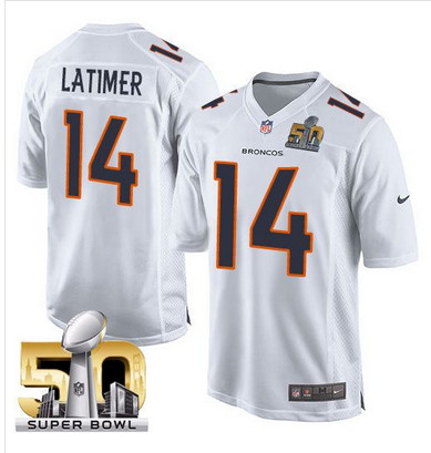 Men's Denver Broncos #14 Cody Latimer Nike White Super Bowl 50 Game Event Jersey