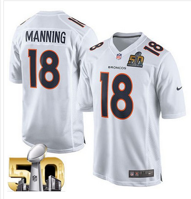 Men's Denver Broncos #18 Peyton Manning Nike White Super Bowl 50 Game Event Jersey