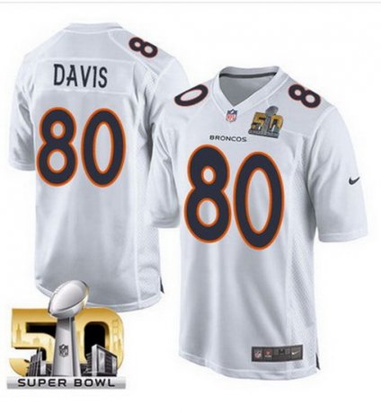 Men's Denver Broncos #80 Vernon Davis Nike White Super Bowl 50 Game Event Jersey