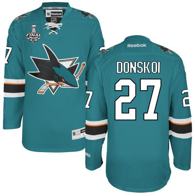 Men's San Jose Sharks #27 Joonas Donskoi Teal Blue 2016 Stanley Cup Home NHL Finals Patch Jersey