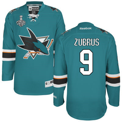 Men's San Jose Sharks #9 Dainius Zubrus Teal Blue 2016 Stanley Cup Home NHL Finals Patch Jersey